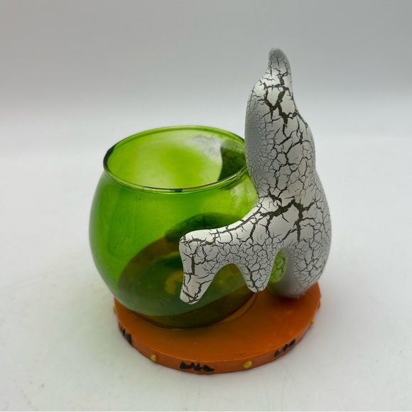 Rare Vtg Kirkland's Halloween Crackled Ghost Candleholder w Green Glass Votive - Picture 12 of 15